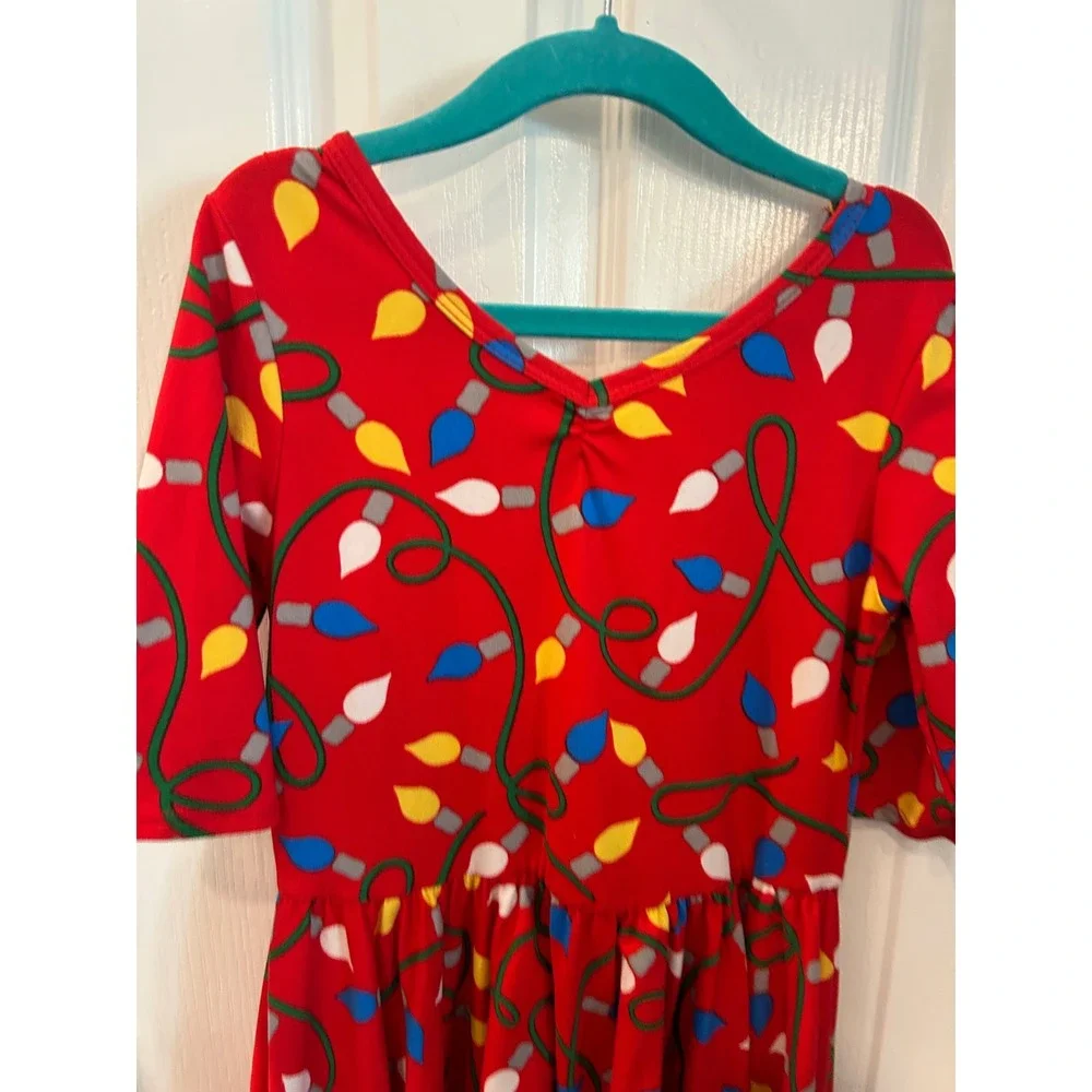 DotDotSmile Dress Red Christmas Light Print Crisscross Back Holiday Twirl Dress